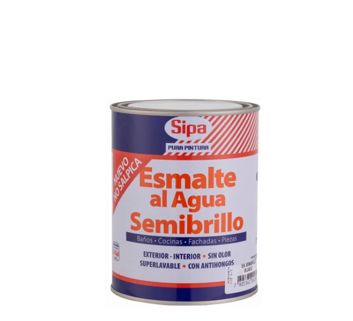 Esmalte al Agua Semibrillo Blanco SIPA 1/4 Gl